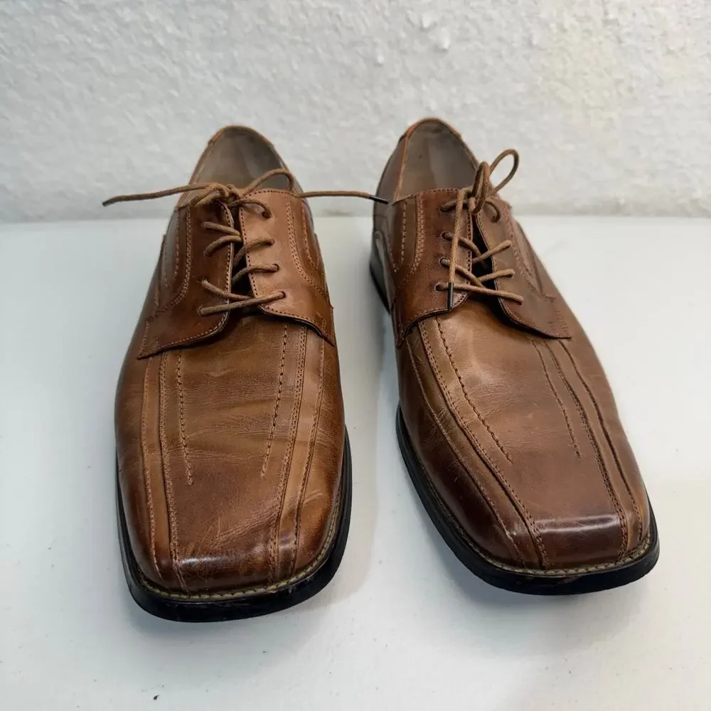 Stacy Adams Corrado Brown Leather Oxford Lace-Up Dress Shoes Square Toe Men’s 10